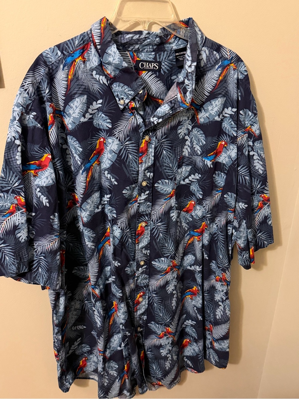 Chaps Navy Short-Sleeve Parrot & Palm Button-Down Shirt